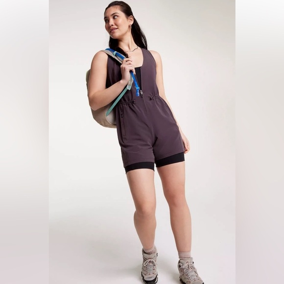 NWT CALIA Soft Utility Hiking romper zippers moisture wicking brown sleeveless - Picture 1 of 12